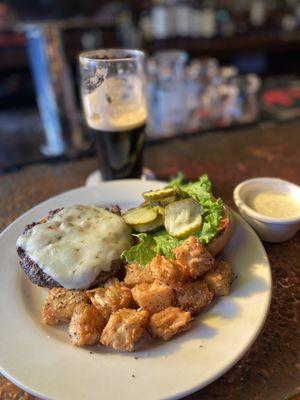 Burger with tots that were delicious!