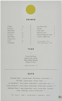 Full menu (thanks goog)