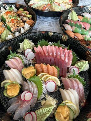 Sashimi;sushi and rolls party trays