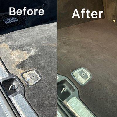 Before is  bleached and dirty carpet. He is using the Mercedes original carpets ( or a cheaper cost brand carpet you can decide)