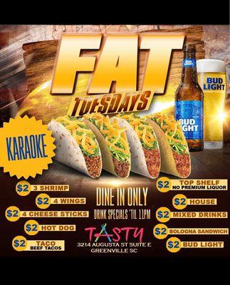 Fat Tuesday $2.00 Menu & Drink Specials