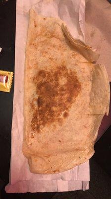 Steak quesadilla uncut hardly filled