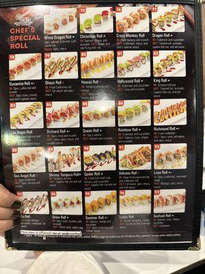 On the back of sushi ohayo's menu