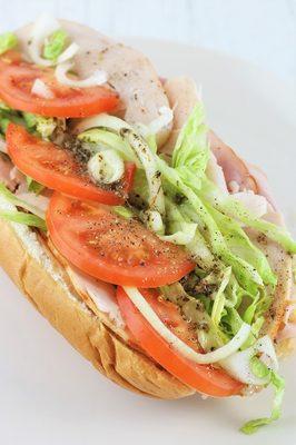 New healthy alternative--turkey & provolone hoagie. Available in half and full size.