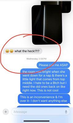 Text thread, her saying "what the heck" admitting this is not blackout