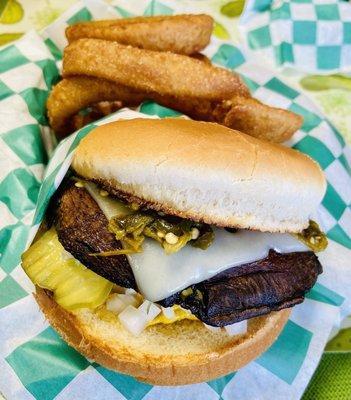 Vegetarian Portobello Sandwich with jalapeños. One of the best sandwiches I have ever had - consistently.