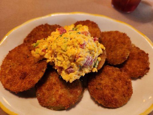 Appetizer fried green tomatoes with pimento cheese