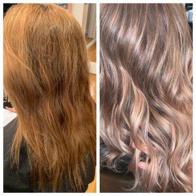 Before and after! Balayage and root melt