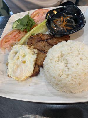 Pork chop and fried egg with rice