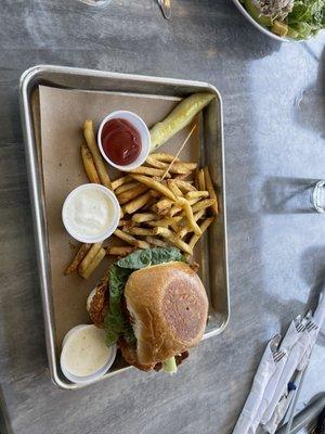 Buffalo Chicken Sandwich tossed in srancha