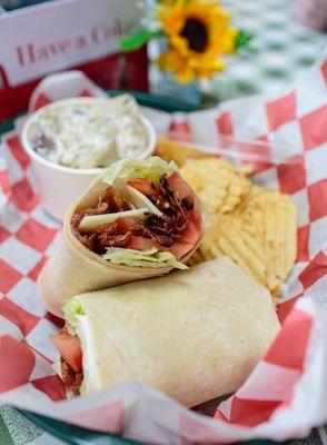 BLT Wrap. Great potato salad!