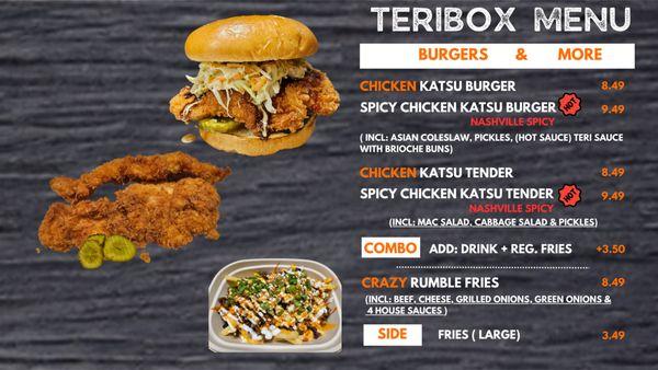 TeriBox Best Greasy Burger Menu. Chicken Burger.