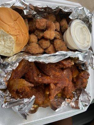 5 piece Sweet Heat wings with fried okra