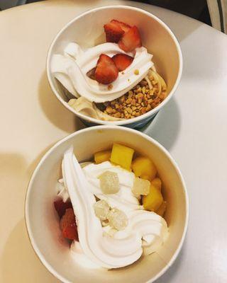 Froyo with fruit toppings and mochi. Mmmmm