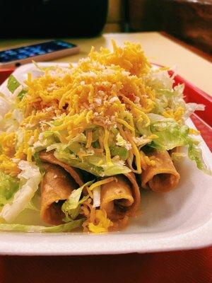 Rolled tacos (3 for less than $5); choice of chicken or beef