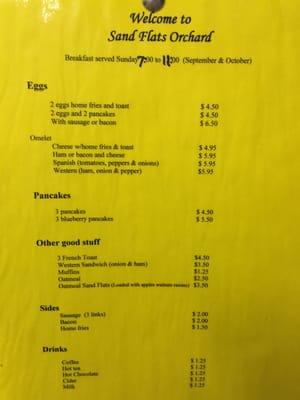 Breakfast menu