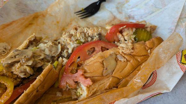 Chicken Philly cheesesteaks is a great value as the toppings are piled on a large amount of meat.a little messy to eat so be prepared.