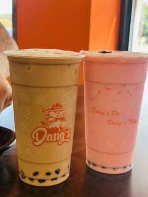 Milk tea bubble tea and Strawberry bubble tea