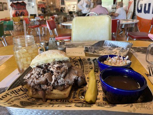 French Dip with Au Jus and Cole Slaw