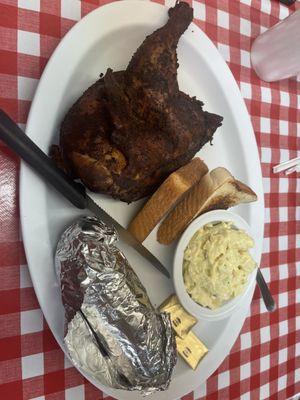 1/2 chicken/ corn on the cob/potato salad/garlic toast