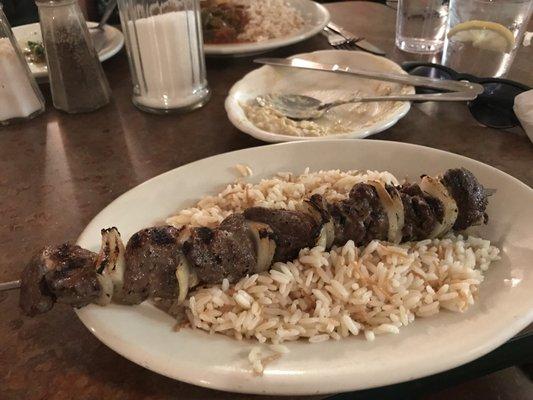 Tender, deliciously well seasoned, and filling shawerma kebab over rice