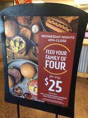 Family of Four eats for $25 on Wednesdays after 4pm