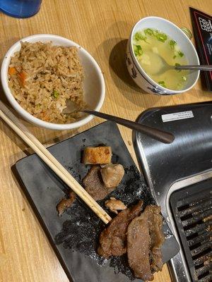 Bulgogi, fried rice and teriyaki chicken