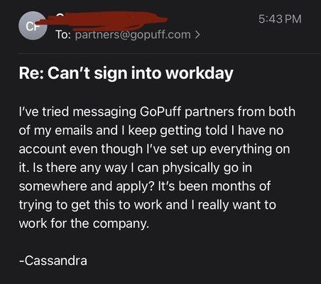 My last email to GoPuff