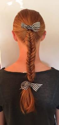 A fun fish tail braid for a teenager going to a dressy event. Simple and understated.