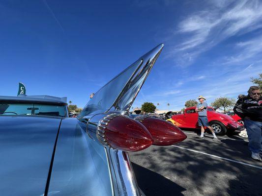 Cadillac parked behind Phil's at free car show every Sunday.