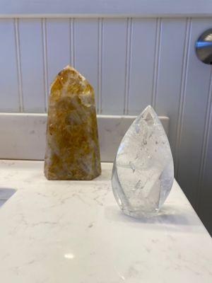 Golden healer quartz and clear quartz flame