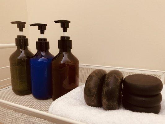 Hot Stones & Profession Massage Oil and Cream