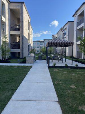 The pathway to the gas grills and cooking area