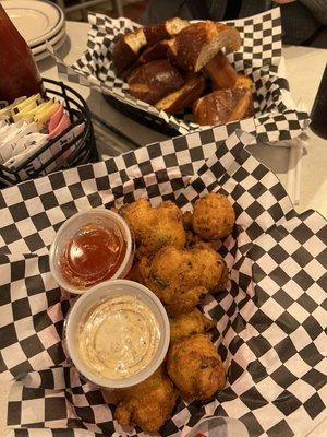 Sea Food Hushpuppies and Garlic Bread