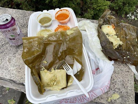 Queso Tamale and Green Chicken Tamale