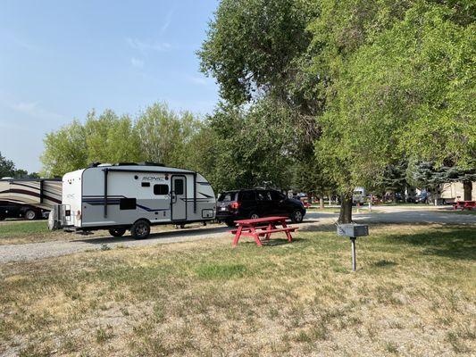 Our campsite for 2 days. Nice big sites! Each has a picnic table and small grill.