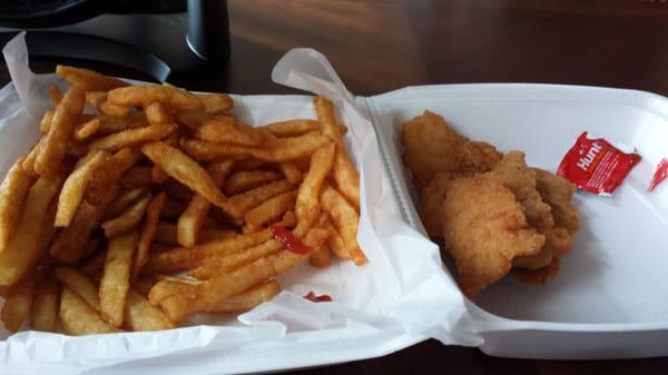 The to go chicken strips and fries...