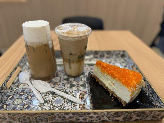 Iced Qamaria Latte Iced Mufawaar Kunafa Cheesecake