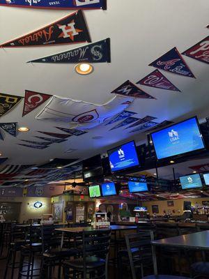 They have a lot of team flags up! Great place to watch sports! Especially if you're a bengals fan! Plenty of tvs!