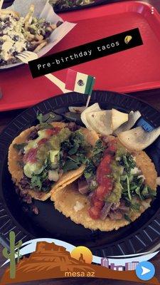 Lengua and asada taco