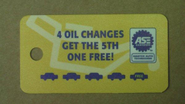 Join our oil change program. 4 oil changes and get the 5th one free!