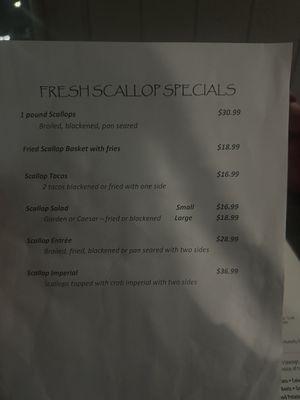 Scallop menu