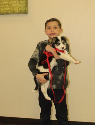 He found his new best friend.  A fairytale for a shelter puppy and a long family life ahead of hiim.