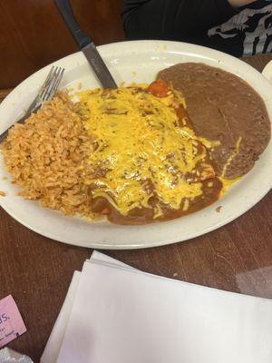 The enchiladas for my son. I won't lie I'm bias to the traditional Mexican enchiladas, but my sons swear they were good.