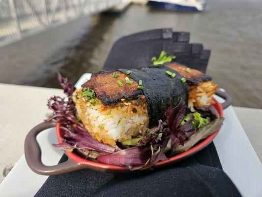 Pork Belly Musubi- Carolina Gold Rice, Sweet Shoyu Sauce, Furikake, Nori