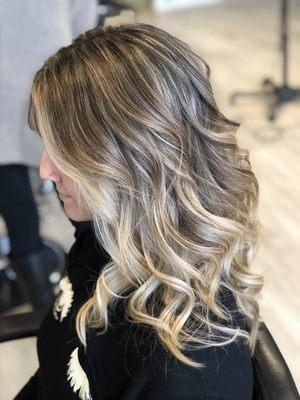 Dimensional balayage, achieved with highlights and low lights