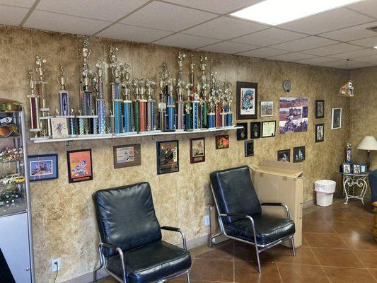 The office decoration motorcycle trophies