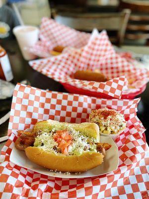 Sonoran dog with a side of elote