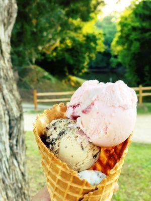 The Triple Crown: Strawberry, Cappuccino Crunch & Chocolate Chip Cookie Dough! With river views!