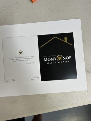 Custom greeting card with gold foil and embossed logo